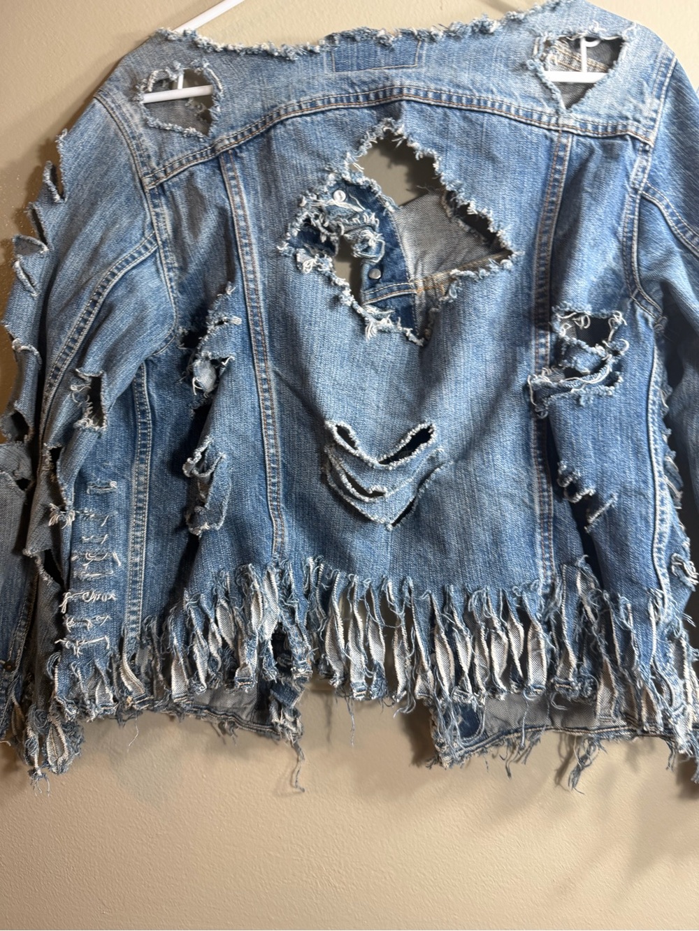 Custom Handmade Distressed Levi's Denim Trucker Jacket L Grunge Punk - Picture 13 of 16